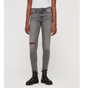 AllSaints Grace Grey Destroy Ankle Jeans